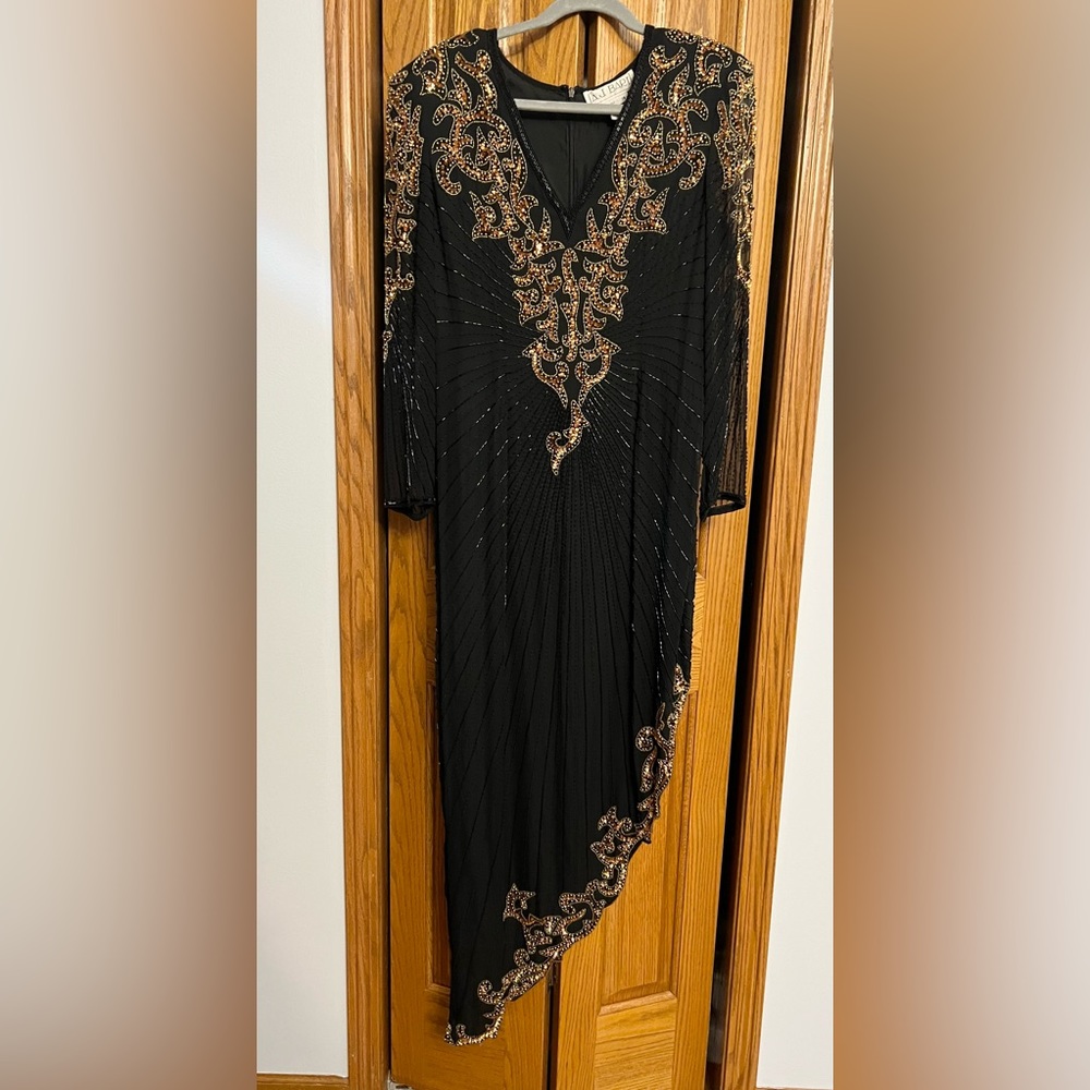 AJ BARI Beaded Asymmetrical Vintage Dress, Size 14